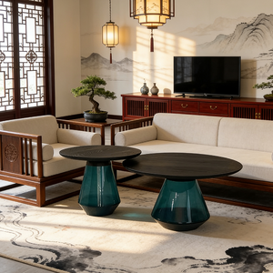 Juego de Mesa de Centro de Vidrio Moderno de Lujo, Estilo Nórdico, Tapa Redonda de Madera, Muebles de Sala de Estar, Mesa de Té Minimalista para Apartamento - Product Image 4