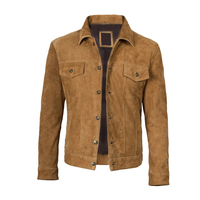 Veste en daim pour homme avec logo personnalisé, fermeture à boutons, poches poitrine, style vintage, vêtement d'extérieur décontracté