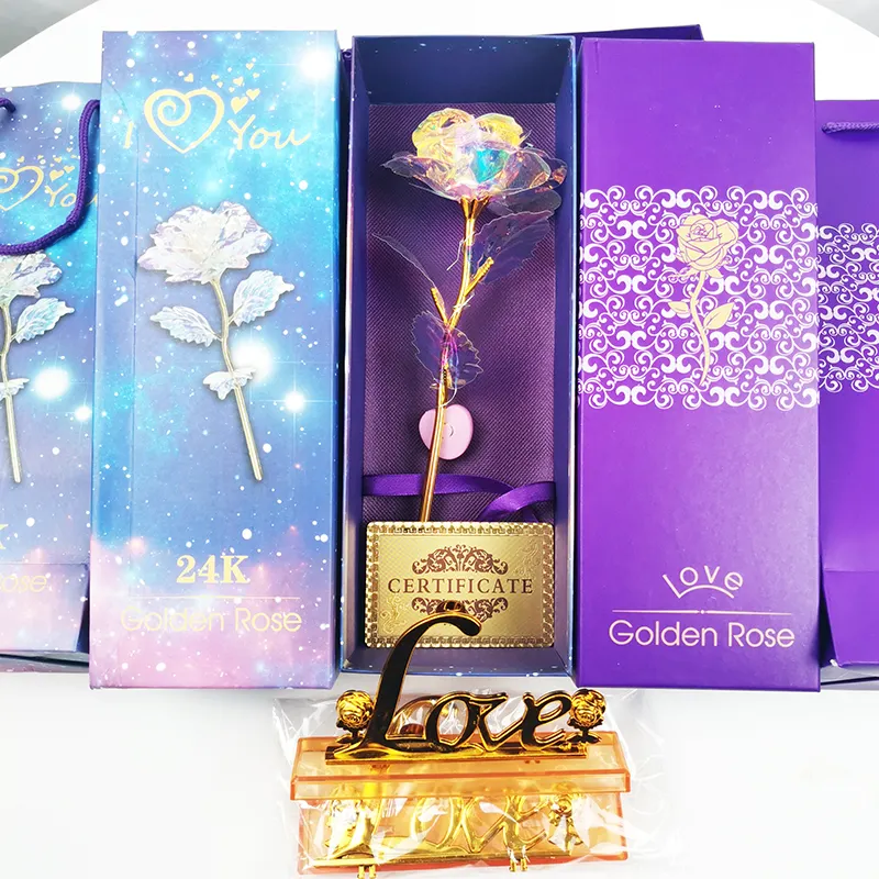 Bunga Mawar Foil Emas 24K Promosi 2020 Hadiah untuk Hadiah Hari Valentine Hadiah Ulang Tahun Hadiah Hari Ibu dengan Dasar Berbentuk Cinta