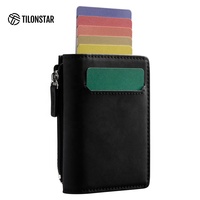 Dompet Kartu Bisnis Pria TILONSTAR TVC902 Berbahan Aluminium, Sistem Pop-up, Anti RFID, Tempat Kartu Kredit Kulit Multifungsi