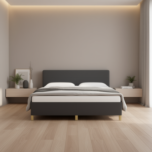 Cadre de lit double moderne en métal gris avec revêtement en polyester, meubles de chambre à coucher - Product Image 2