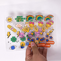 Autocollants personnalisés en vinyle holographique découpés à la forme, étiquettes de logo transparentes de dessin animé, autocollants imperméables découpés à la forme, feuille d'autocollants personnalisée