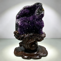Kristal Amethyst Bunga Geode Alami Uruguay LARISSA, Spesimen Kristal Ukiran Tangan Desain Awan, Ujung Kristal Berkilau, Batu Mentah