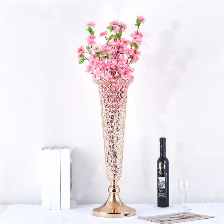 Modern lüks düğün olay masa çiçek standı dekorasyon uzun boylu şeffaf çiçek vazosu Centerpieces & masa süslemeleri için
