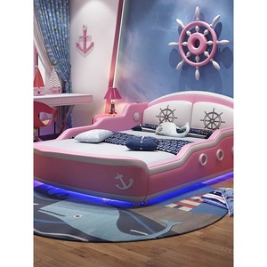<span class=keywords><strong>Lit</strong></span> simple en bois sur le thème du bateau pirate JS, avec cadre en bois, <span class=keywords><strong>lit</strong></span> en cuir pour enfants, barrière haute, <span class=keywords><strong>lit</strong></span> moelleux pour garçons et filles, ensemble de meubles de chambre à coucher - Product Image 2