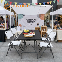 Table pliante en HDPE noir de 6 pieds, mobilier commercial portable pour événements hôteliers en plein air