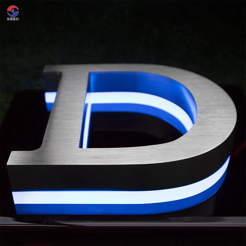 Shining Sign Led Letters Matte Stainless Steel Back-lit Channel Letters Metal Color Letter Business Company Name Wall Art