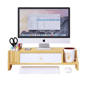 Soporte elevador para computadora de escritorio, mesa de almacenamiento para oficina, estante de almacenamiento para pantalla y teclado de bambú y madera, personalizado para exportación - Product Image 2