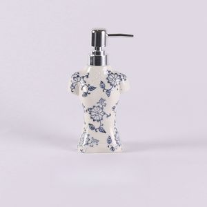 Accessori da bagno in ceramica in stile cinese blu bianco porcellana Cheongsam forma Dispenser bottiglia di sapone in ceramica - Product Image 4