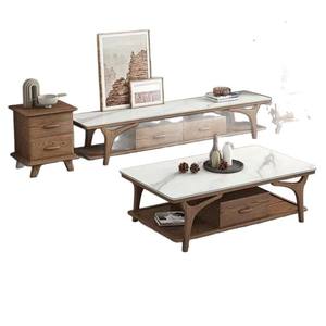 Mesa de centro y mueble para TV de madera maciza de estilo nórdico, combinación moderna minimalista de mármol y madera de fresno, juego de sala de estar con almacenamiento. - Product Image 5