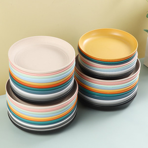 Wheat Straw Plates Round Solid Color <b>Plastic</b> PP Plates For Hotel Food Camping Household Use - Product Image 1