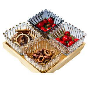 Plateau en bois écologique pour la maison, assiette à collation de style américain, bol en verre pour servir des bonbons, des fruits secs, ensemble d'assiettes polyvalentes - Product Image 1