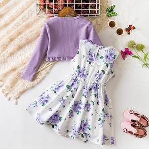 Nouvelle collection été : Ensemble robe de princesse fleurie pour enfants, cardigan à manches longues et robe assortie, robe de soirée pour bébés filles, vente en gros personnalisée - Product Image 1