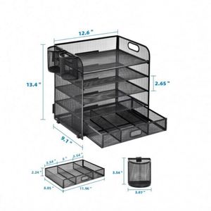 5-Tier Metal Mesh Office Desk Organizer with <b>Drawer</b> and Pen Holders <b>File</b> Sorter & <b>File</b> Organizer - Product Image 2