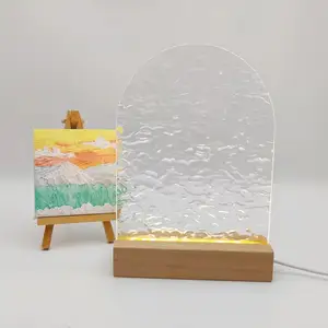 Water ripple acrylic drawing board rectangle wooden led night light acrylic diy atmosphere night lamp can be painted