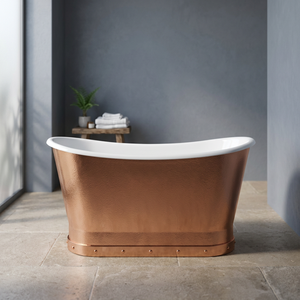 Baignoire Double Pantoufle Ultra Luxe en Cuivre Pur 100% Autoportante Fait à la Main Patine Antique Finition Martelée Salles de Bain Tendance - Product Image 3