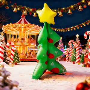 Árbol de Navidad inflable de PVC de 65 cm, verde con puntos rojos y estrella en la parte superior, para decoración navideña en interiores y exteriores. - Product Image 3