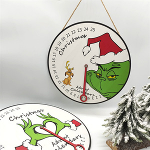 เครื่องประดับคริสต์มาสกรินช์ ทำจากไม้ รูปทรงกลม ลายการ์ตูน ของตกแต่งวันหยุด งานฝีมือ ป้ายของขวัญ - Product Image 2