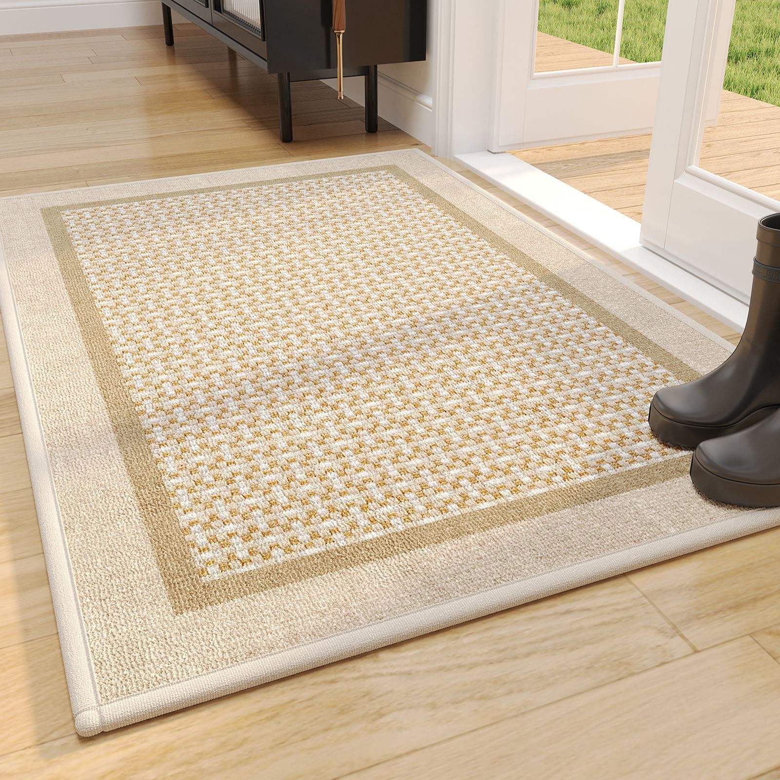 Semelle en caoutchouc velours de coton bambou - jaune texturé géométrique