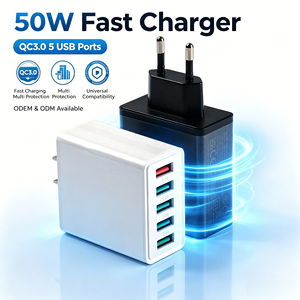 Caricatore rapido da 50W, <span class=keywords><strong>stazione</strong></span> di ricarica USB 5 in 1, caricatore da parete QC3.0, adattatore di alimentazione universale da viaggio OEM/ODM per iPhone, Samsung, Android - Product Image 1
