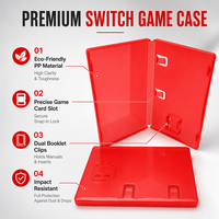 Étui de rangement durable en PP rouge pour cartouches de jeu, type coque, avec clips pour manuel et pochette transparente pour insertion de couverture