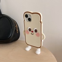 Coque de téléphone antichoc en silicone véritable avec motif de dessin animé mignon, biscuit au chocolat et toast, et sangle bandoulière, pour 17 16 15 Pro Max 14