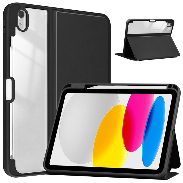 For iPad 11th 10th Generation Case for ipad 11 2025 A3354 Clear Transparent Hard Back Cover with Pencil Holder New Folding Stand
