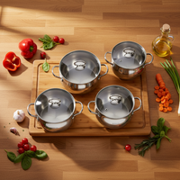 Ensemble de casseroles de cuisine pour usage domestique en acier inoxydable poli avec couvercles en verre trempé, forme pomme, poignées rivetées, compatibles induction