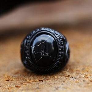 Nordic Vintage Round Black <b>Ring</b> Jewelry Stainless Steel Gemstone <b>Rings</b> <b>Men</b> - Product Image 5