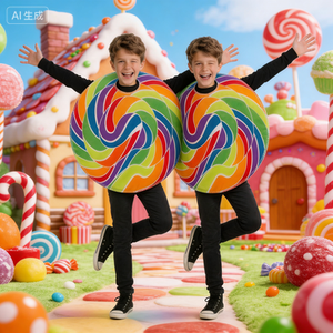 Costume géant de sucette arc-en-ciel pour enfants - Poncho tourbillonnant coloré pour le Mois de la fierté, Halloween et les fêtes à thème, aux couleurs vives sur le thème de la nourriture - Product Image 1