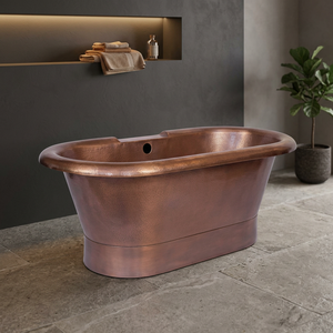 Baignoire ovale autoportante en cuivre, style antique, cuve en métal marron, bassin de bain pour adulte - Product Image 3