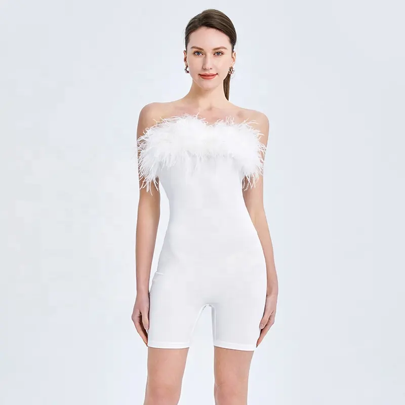New Coming Ostrich Feather Romper Adult Jumpsuit Women Feather Romper