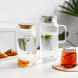 Pichet en verre avec couvercle <span class=keywords><strong>Carafe</strong></span> à eau en verre avec ligne d'échelle précise Pichet à eau chaude/froide <span class=keywords><strong>Thé</strong></span> <span class=keywords><strong>glacé</strong></span> Pot à boisson avec couvercle - Product Image 5