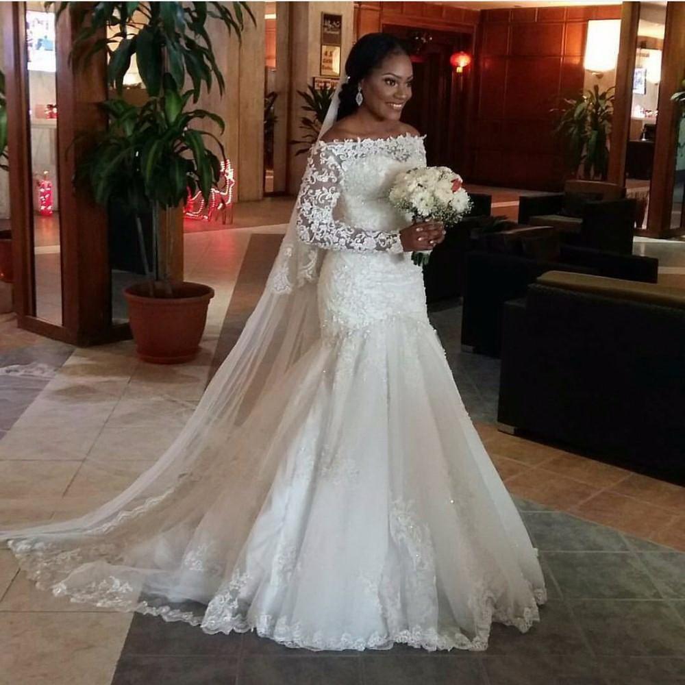 chinese dress ladies Mermaid Wedding Dresses With Train Long Sleeves On Sale-Bridelily main image 0