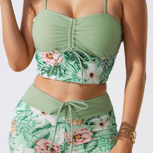 En gros, Maillot de bain d'été personnalisé pour femme, 2 pièces, imprimé, imperméable, avec short taille haute à cordon de serrage et soutien-gorge bandeau - Product Image 3