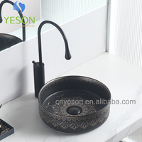 Yeson luxe traditionnel noir couleur Style moderne ovale toilette lavabo évier hôtel égouttoir belle fleur imprimer pour salle de bain
