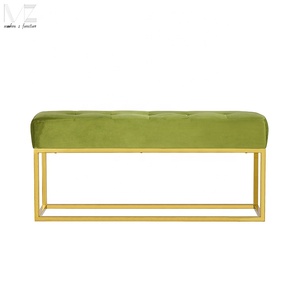 Banco Otomano Tapizado en Terciopelo <span class=keywords><strong>para</strong></span> Sala de Estar o Entrada, con Patas de Acero Inoxidable - Product Image 5