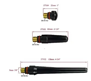 Copa de vidrio aislada #10 (5/8 "y 16mm) Aislador de lente de gas rechoncho TIG 17GLG20 y tapa trasera TIG 57Y03 Medium 17GL332 10N24S (3/32")