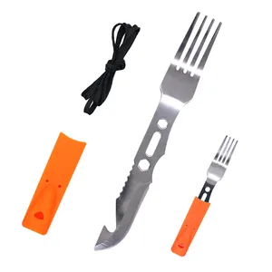 6 In 1 Survival Gear Stahl kochgeschirr Multifunktion gabel messer mit Sägeblatt