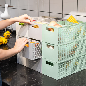 Plastic Storage Baskets Rectangle Cream Color No Lid Desktop Storage Box Kitchen Fruit Vegetable Organizer - Product Image 4