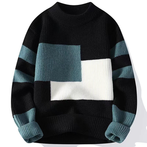 Maglione da <span class=keywords><strong>uomo</strong></span> a contrasto di colore invernale <span class=keywords><strong>marca</strong></span> di moda <span class=keywords><strong>maglia</strong></span> Base maglione alla moda da <span class=keywords><strong>uomo</strong></span> maglione largo e pigro inverno filo caldo - Product Image 2