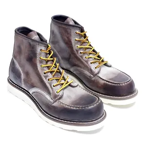 Western Style Grey Oil Resistant Anti-Rutsch-Leder Schnürstiefel Good Year Sicherheits stiefel Herren Winter Heavy Boots Big Size