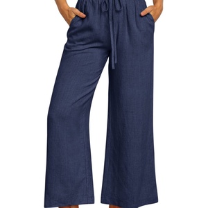Nouveau pantalon large à taille élastique 2025, pantalon uni longueur cheville - Product Image 2
