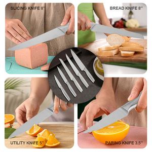 Juego de Cuchillos de Chef Universales de Metal Plateado OEM al por Mayor, Cuchillo de Cocina de Acero Inoxidable para Cortar Frutas con Soporte de Bloque - Product Image 5