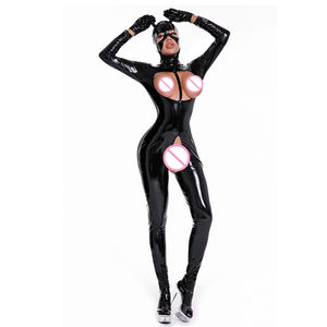 Adulte Femmes <span class=keywords><strong>Chat</strong></span> Femmes Cosplay Costumes <span class=keywords><strong>Sexy</strong></span> Noir En Cuir Synthétique Catsuit Avec Masque Cosplay Halloween Fermeture Éclair Entrejambe Discothèque - Product Image 2