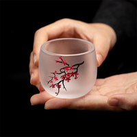 Tasse à thé en verre givré faite à la main, 90 ml, style chinois, tasse à thé Kung Fu, motif de dessin animé peint à la main, vaisselle de boisson en gros