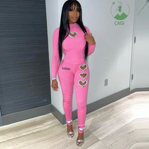 ชุดเซ็ตสองชิ้นแฟชั่นผู้หญิง ประดับเพชรรูปหัวใจ เสื้อแขนยาว กางเกงรัดรูป ชุดลำลอง 2 ชิ้น ชุดแทรคสูท ฤดูใบไม้ร่วง 2024 เสื้อผ้าผู้หญิง - Product Image 1