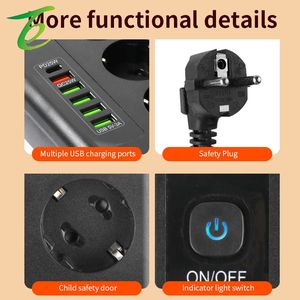 Multiprise standard européenne avec port Type-C, protection contre la foudre, ports <span class=keywords><strong>USB</strong></span> et interrupteur ; rallonge électrique standard européenne - Product Image 4