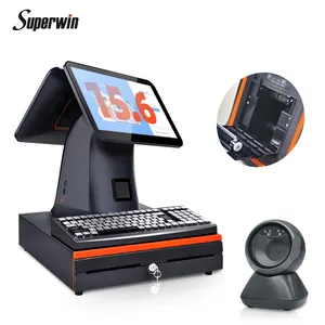 Superwin-Terminal POS de sistema Win7/Win 10, con pantalla multitáctil de 15,6 pulgadas y 58mm/80mm, tablet PC de negocios duro de 64GB