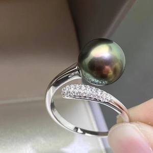 10539DIY Accessoires en perles Anneau en argent S925 Support vide Nouvelle tendance Bijoux en argent avec perles rondes de 6 à 9 mm Anneaux en diamant - Product Image 1